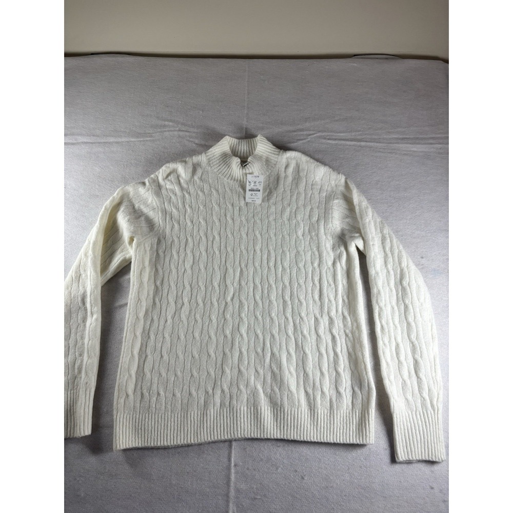 J Crew Cable Knit‎ Sweater Extra Soft Ivory Mock Neck Wool Blend Women's Lg NEW